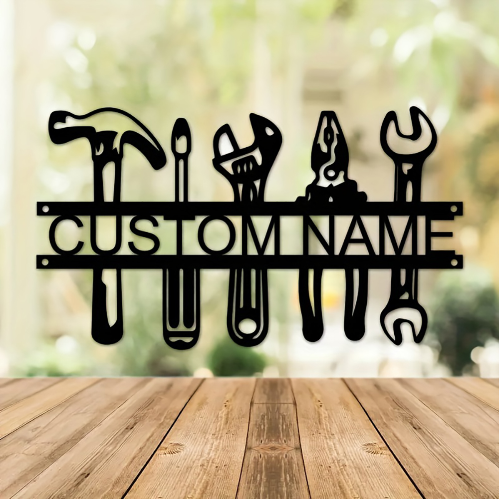 Tools Name In Workshop - ป้ายโลหะตกแต่งผนังสไตล์อินดัสเทรียล ดีไซน์เครื่องมือช่าง ทำจากเหล็ก ตกแต่งบ้านและโรงรถ ตกแต่งห้องทำงาน