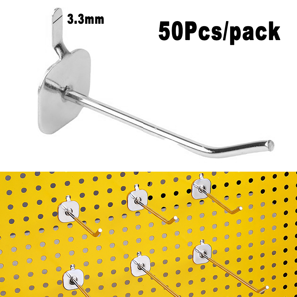 Workshop Tools.Hanging Board - ตะขอแขวนเหล็กกล้าคาร์บอนขนาด 3.3 มม. 50 ชิ้น สำหรับติดตั้งบนแผ่นเพ็กบอร์ด