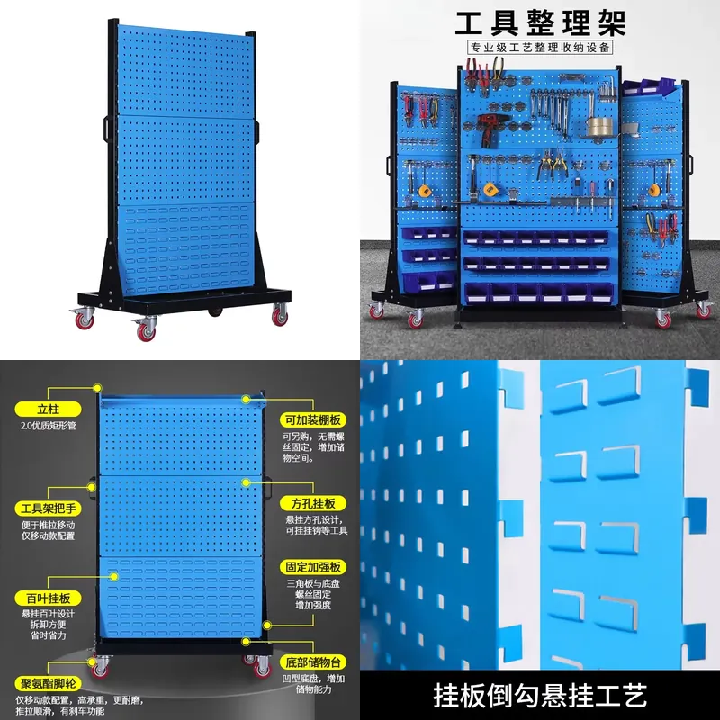Workshop Tools.Hanging Board - ชั้นวางอุปกรณ์ฮาร์ดแวร์แบบแขวน พร้อมรูสี่เหลี่ยมสำหรับจัดเก็บในโรงงาน ชั้นวางโชว์สินค้า ชั้นวางวัสดุแบบมีรู ชั้นวางเคลื่อนที่