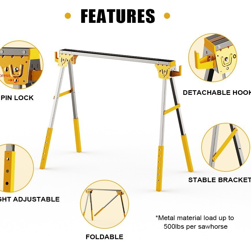 Workbench Portable Fold - ขาตั้งเลื่อยโลหะ/แท่นเลื่อย, โต๊ะทำงานเหล็กพกพาแบบพับได้สำหรับงานหนัก รุ่น NH-SH001-3, แท่นทำงานแบบพับได้