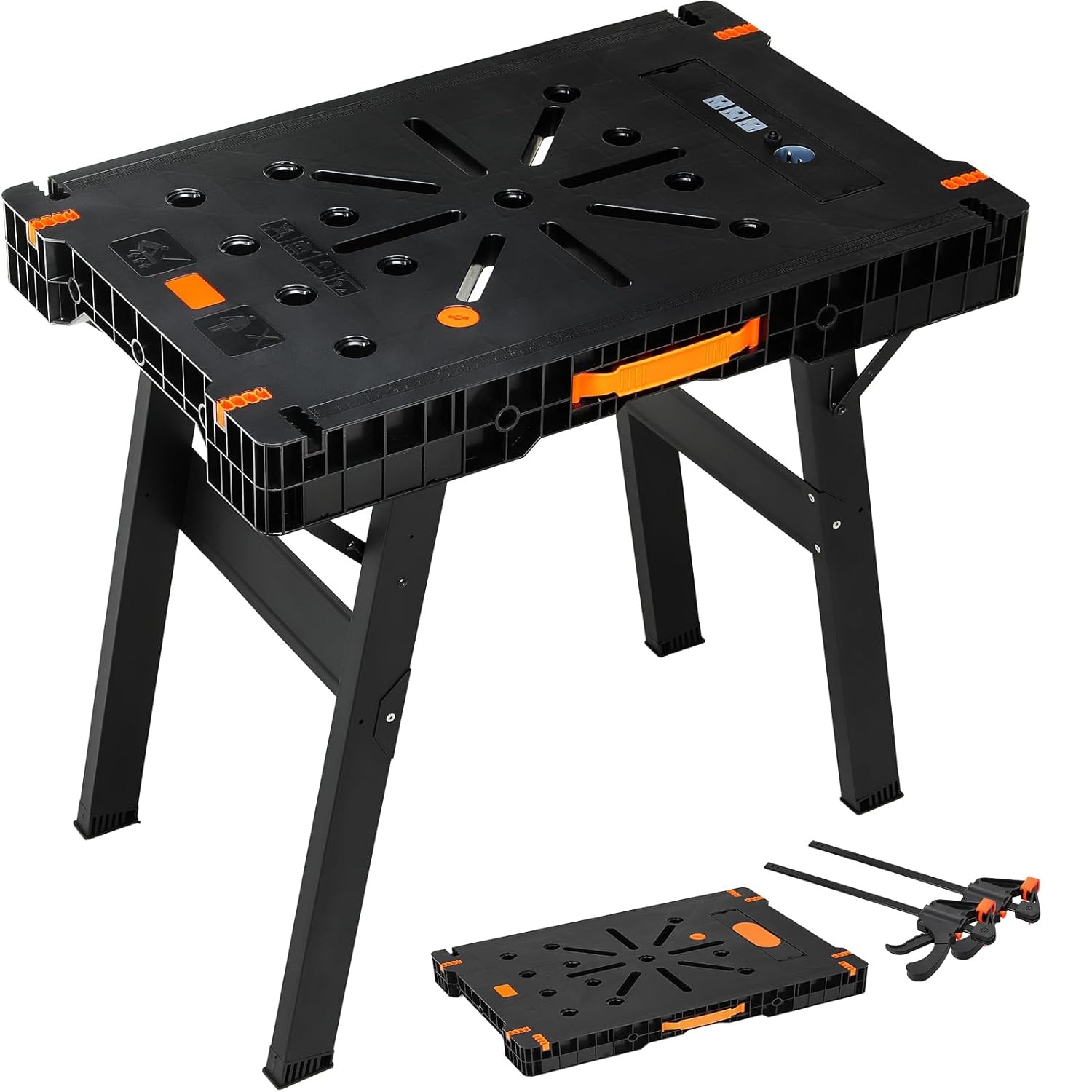 Workbench Portable Fold - โต๊ะทำงานพับได้พร้อมที่หนีบและปลั๊กไฟ - โต๊ะทำงานแบบพกพา ขนาด 34 นิ้ว