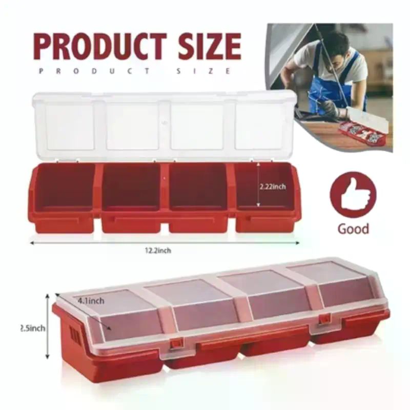 Workshop Tools Box - กล่องเก็บสกรูพลาสติก 4 ช่อง พร้อมฝาปิดแน่นหนา สีฟ้า แดง