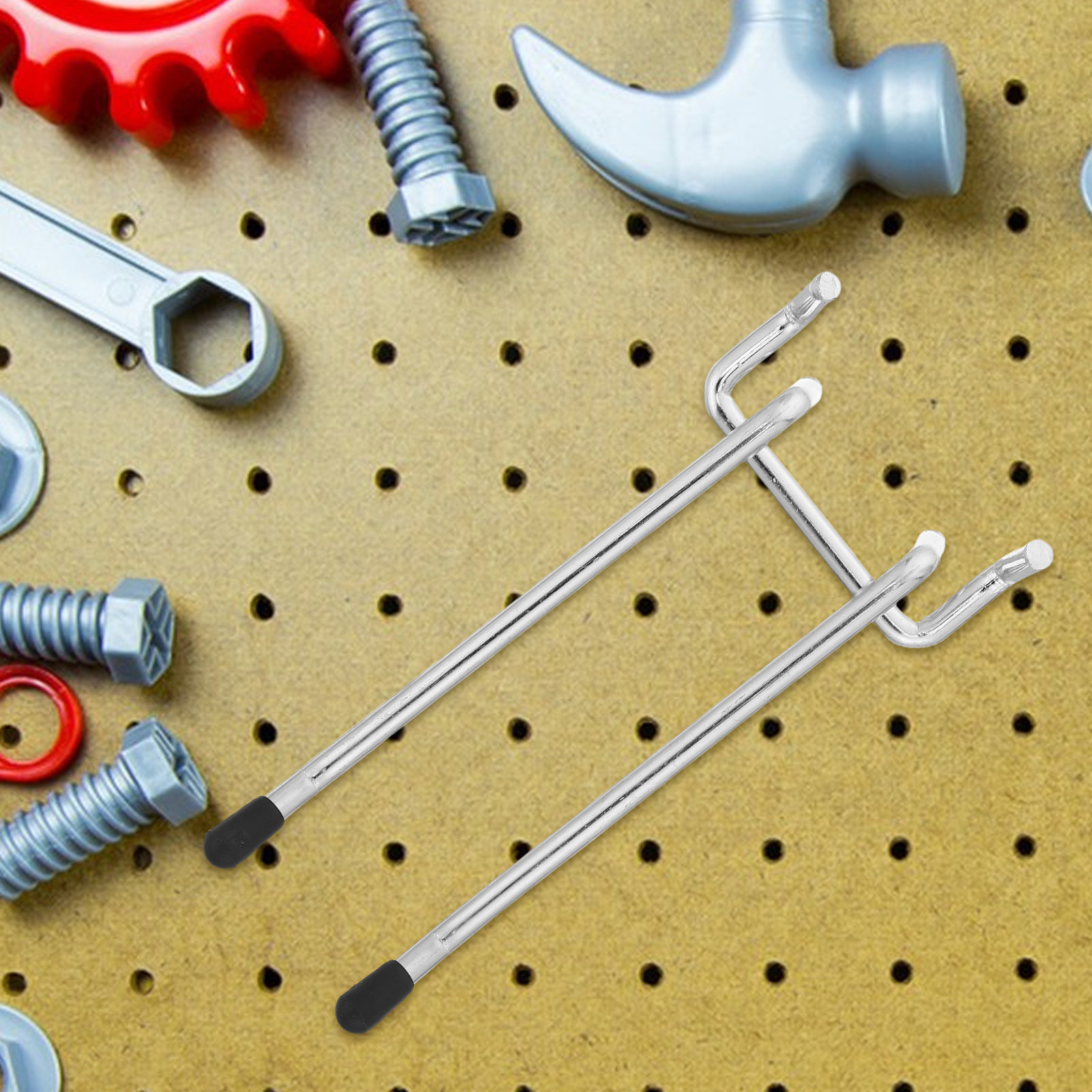 Workshop Tools.Hanging Board - ตะขอแขวนผนังแบบแข็งแรง 6 ชิ้น สำหรับจัดเก็บเครื่องมือในโรงรถหรือห้องทำงาน อุปกรณ์เสริมสำหรับแผ่นเพ็กบอร์ด