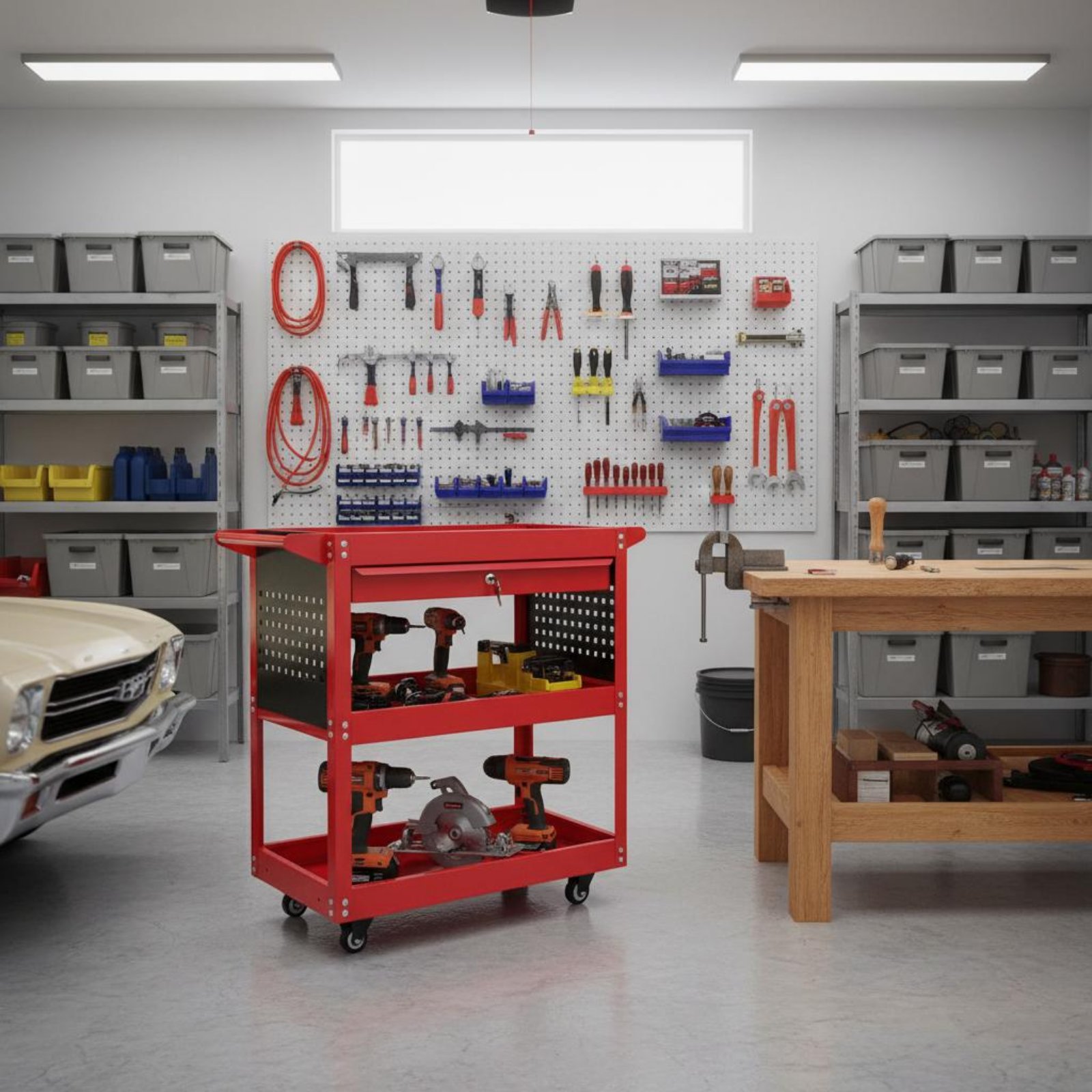 Tools For Garage Workshop - รถเข็นเครื่องมือ 3 ชั้น แผ่นเหล็กหนา รถเข็นเครื่องมือแบบมีล้อ 3