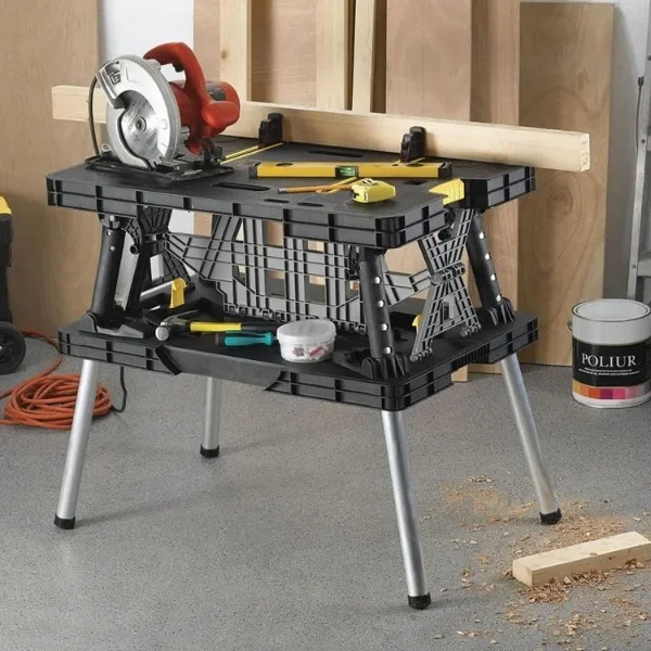 Workbench Portable Fold - แบบพกพาพับโต๊ะทํางานเครื่องมือจัดเก็บขาตั้ง Workbench 12 นิ้วไม้ Clamps สําหรับเลื่อย,