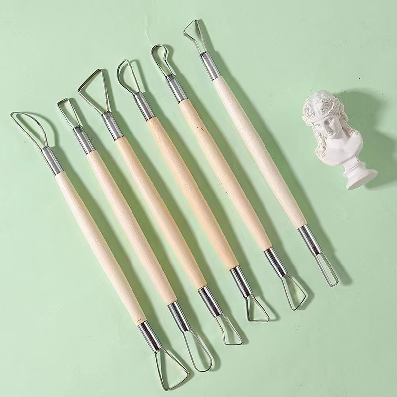 Chisel Set Wood - 6 ชิ้นไม้ handle ขี้ผึ้งเครื่องปั้นดินเผาดินประติมากรรมเครื่องมือแกะสลัก DIY เครื่องปั้นดินเผาชุดหัตถกรรมไม้มีดเครื่องมือ
