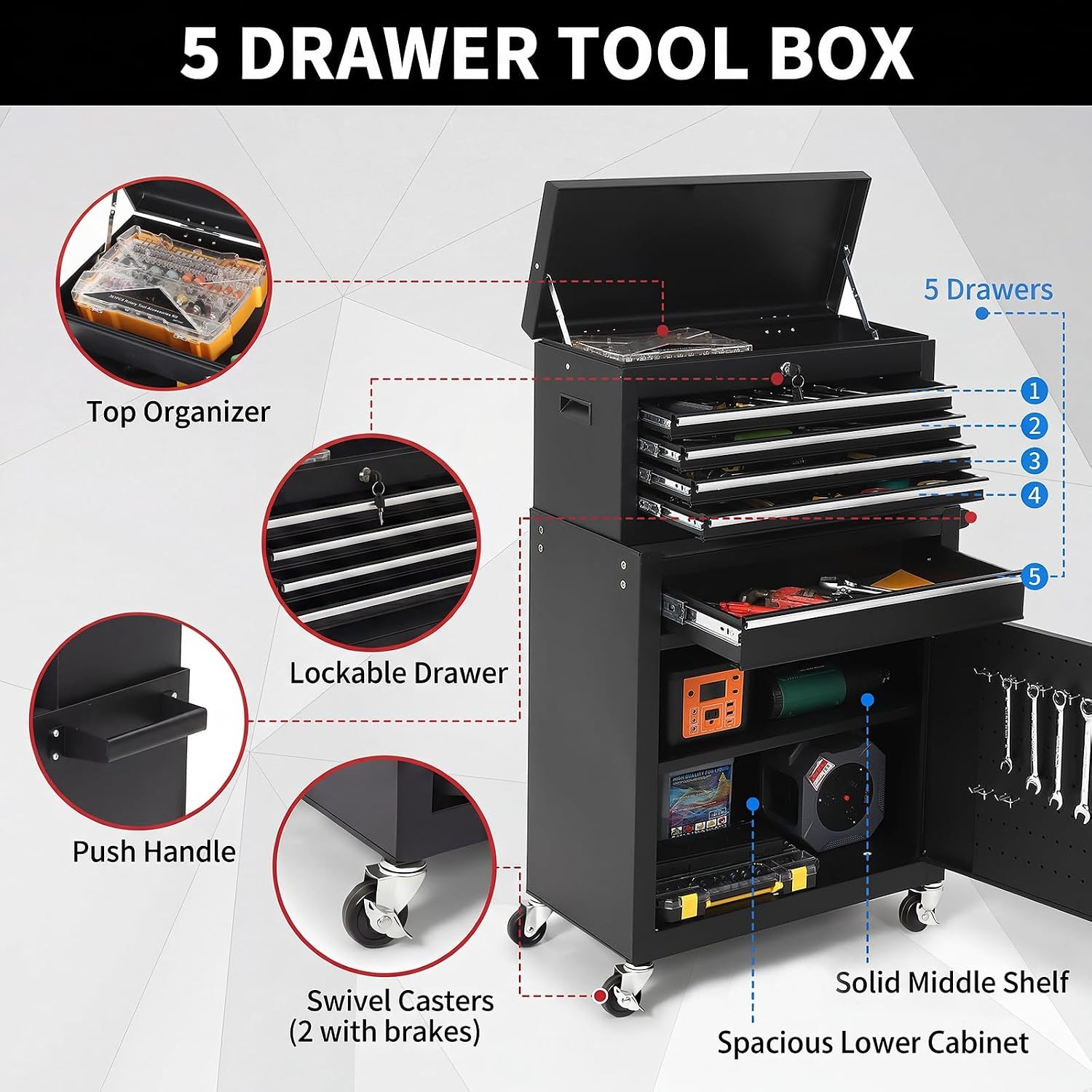 ตู้เก็บเครื่องมือแบบมีล้อ 5 ลิ - Workshop Tools Box บทวิจารณ์และราคา