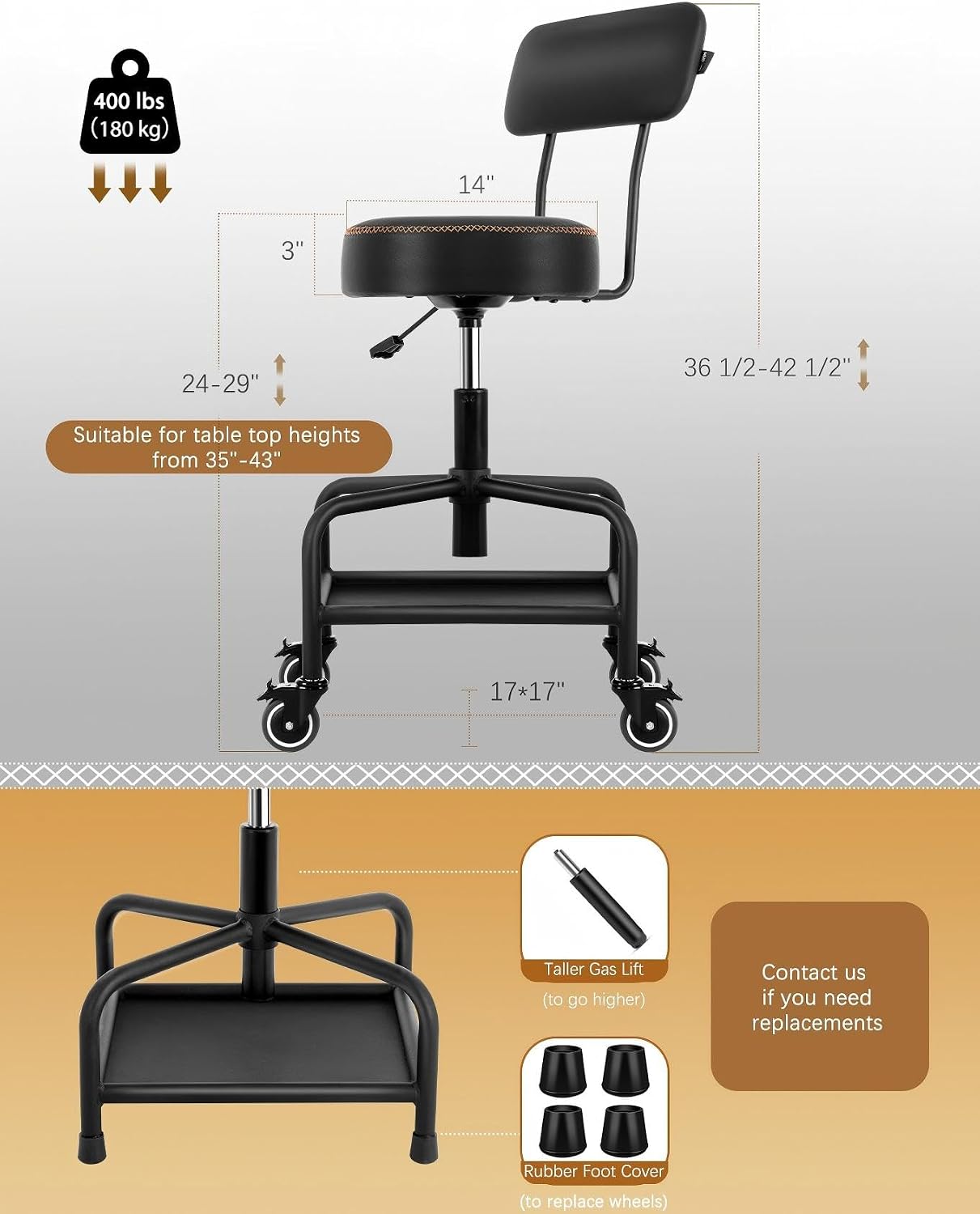 เก้าอี้ช่างแบบมีล้อเลื่อนพร้อม - Tools For Garage Workshop บทวิจารณ์และราคา